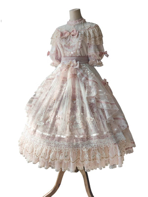 Sunset Land Embroidered Wedding Lolita Full Set 1235 - LolitaEraPink SetSSunset Land Embroidered Wedding Lolita Full Set 1235