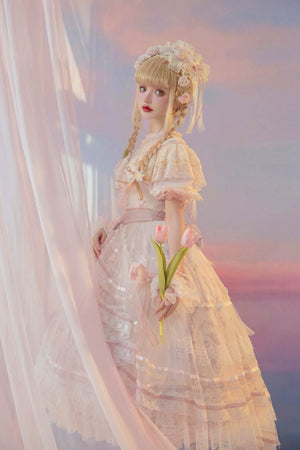 Sunset Land Embroidered Wedding Lolita Full Set 1235 - LolitaEraPink SetSSunset Land Embroidered Wedding Lolita Full Set 1235