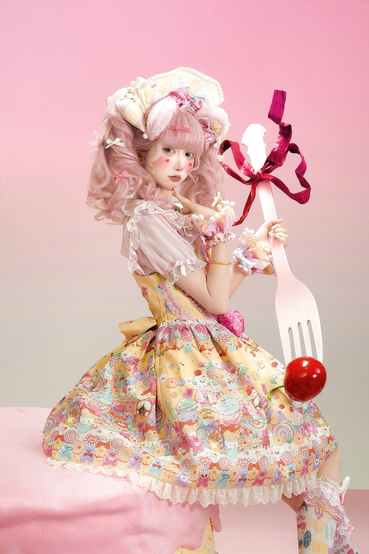 Sweet Candy House Yellow Unicorn Print Sweet Lolita Suspender JSK Dress - LolitaEra
