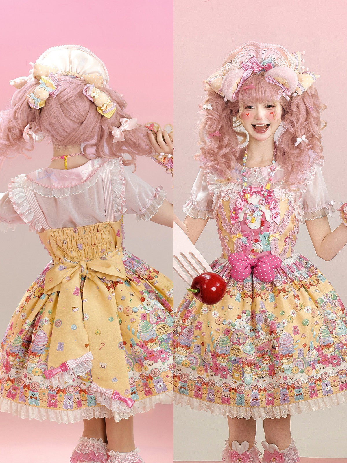Sweet Candy House Yellow Unicorn Print Sweet Lolita Suspender JSK Dress - LolitaEra