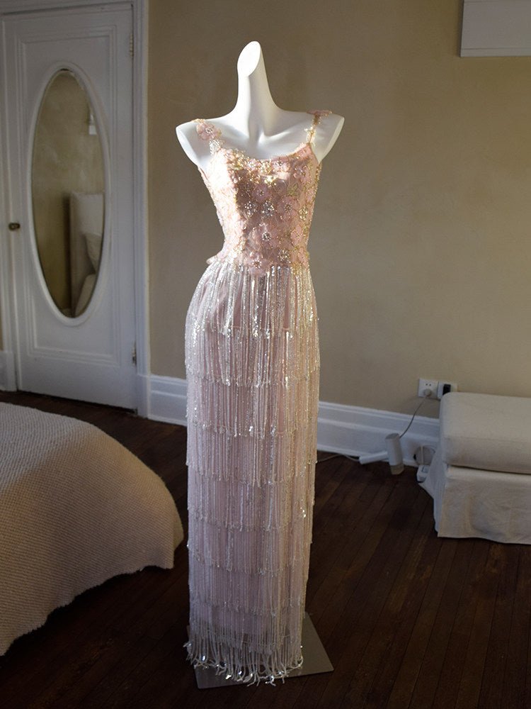 Sweet Dream Glitter Tassel Sequin Luxury Evening Gown - LolitaEraPinkSSweet Dream Glitter Tassel Sequin Luxury Evening Gown