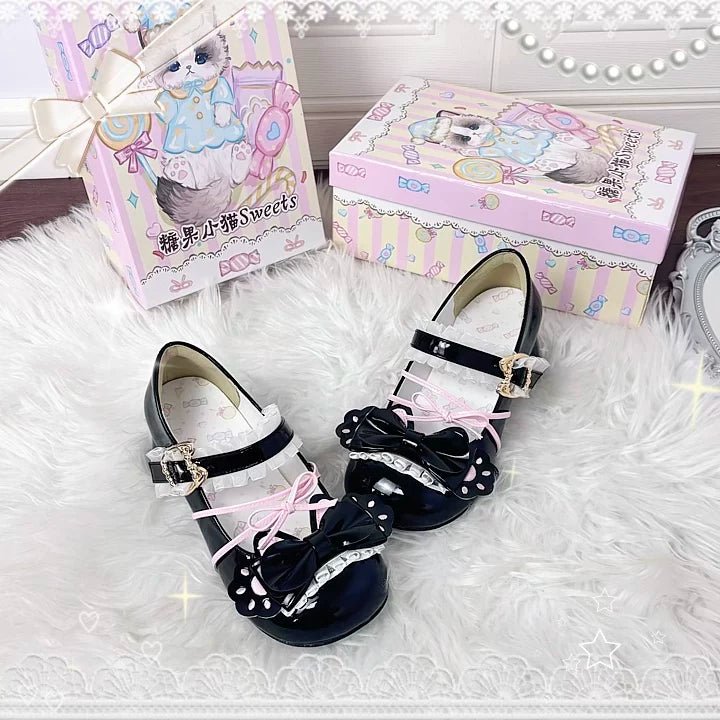Sweet Kitty Party Lolita Cat Paw Bow Round Toe High Heel Lolita Shoes - LolitaEra