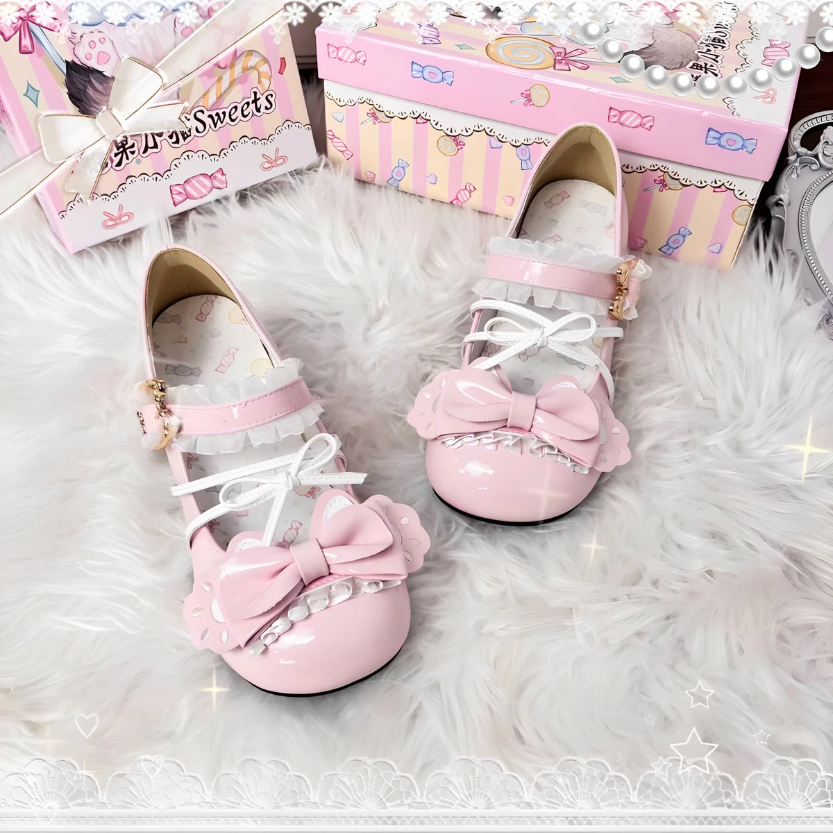 Sweet Kitty Party Lolita Cat Paw Bow Round Toe High Heel Lolita Shoes - LolitaEra