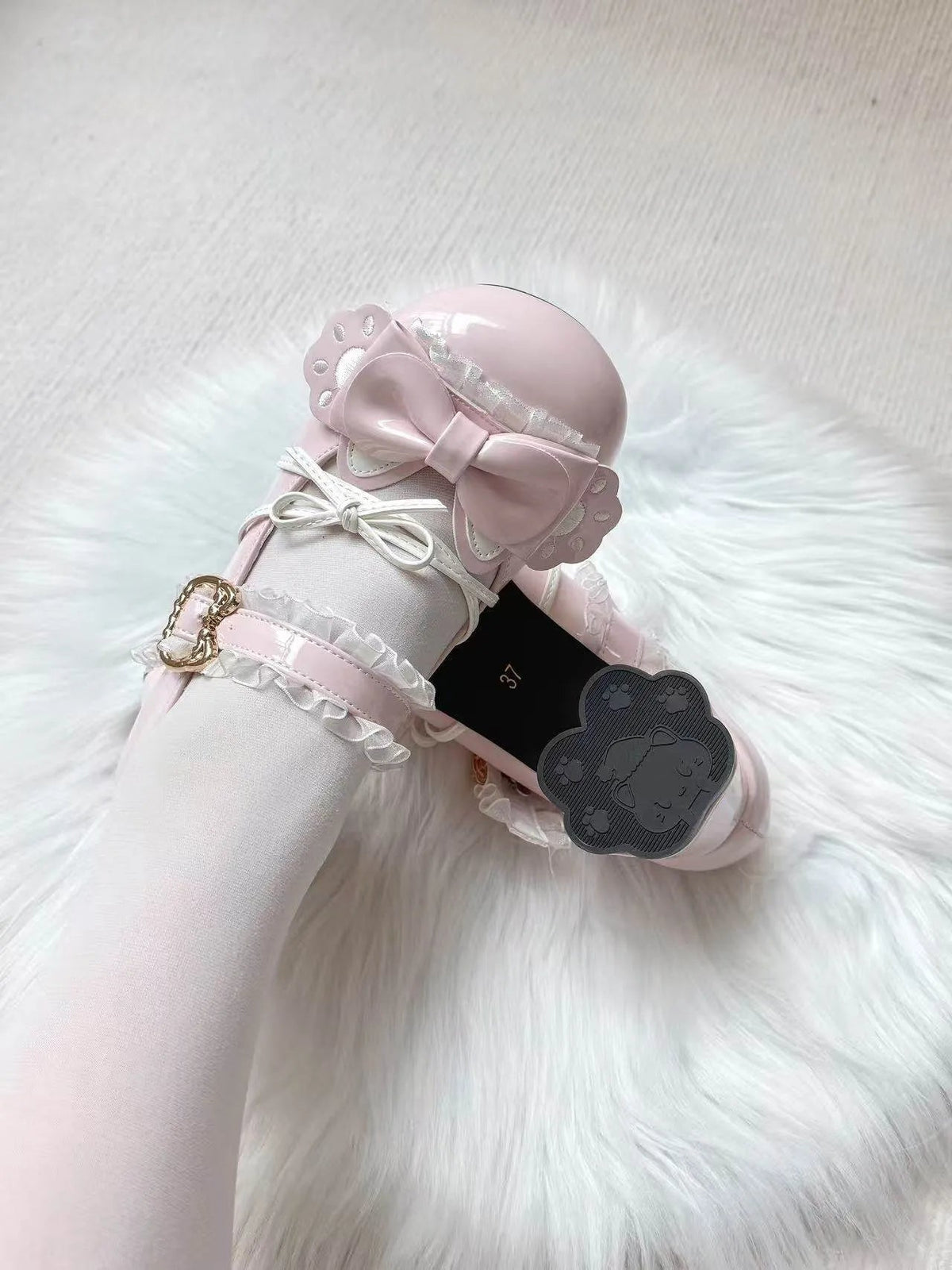 Sweet Kitty Party Lolita Cat Paw Bow Round Toe High Heel Lolita Shoes - LolitaEra