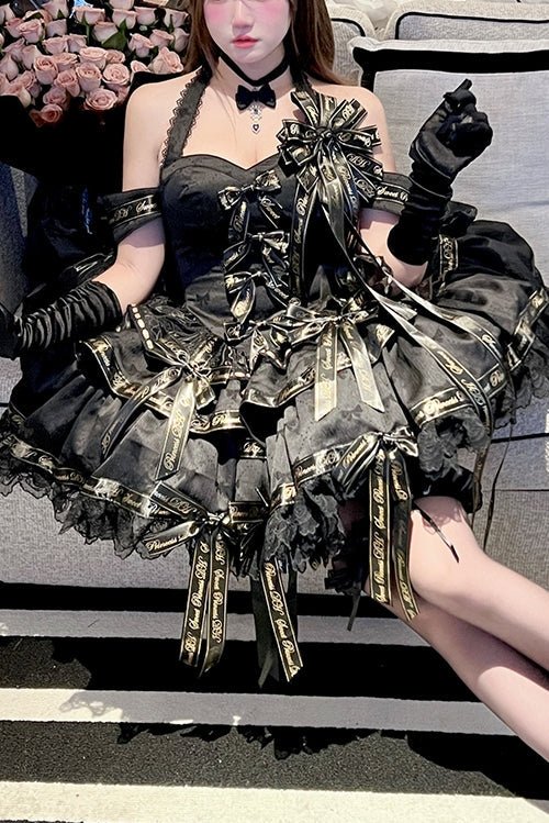 Sweet Pink Luxurious Satin Princess Black Dress - LolitaEraBlack DressSSweet Pink Luxurious Satin Princess Black Dress