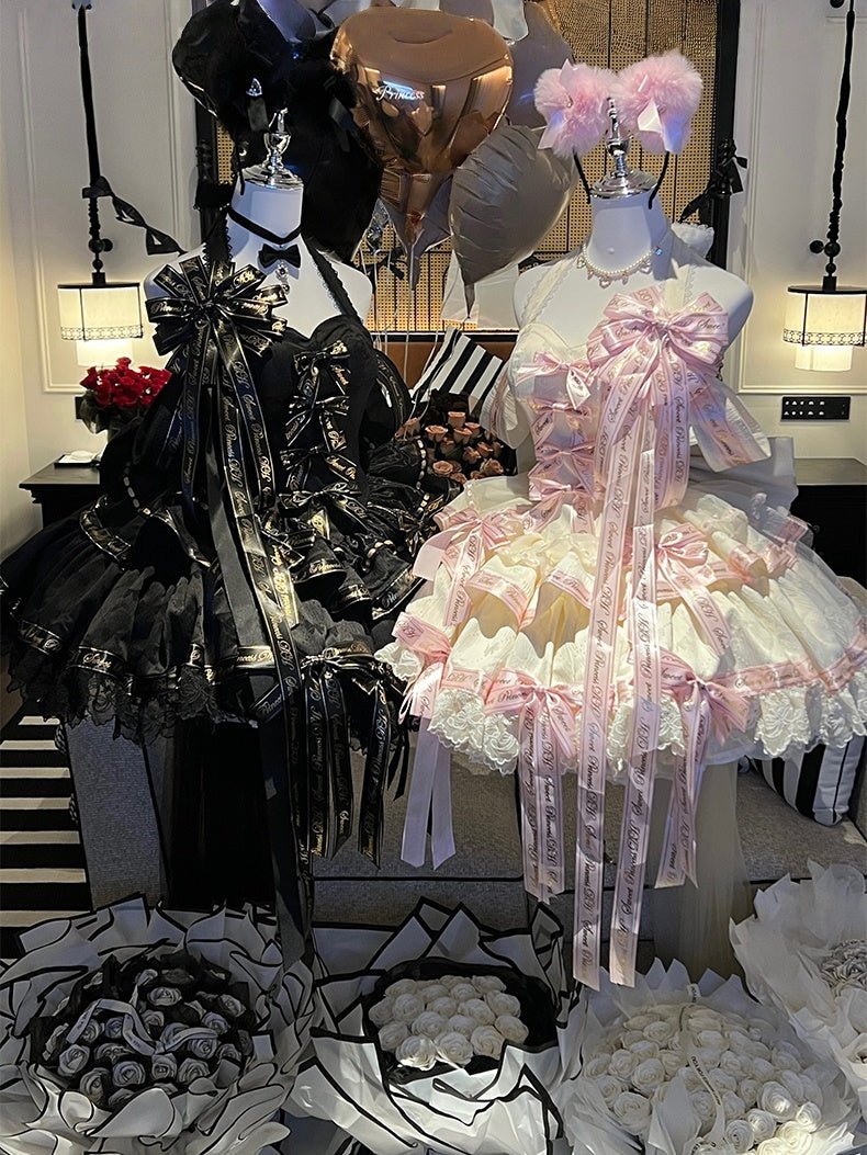 Sweet Pink Luxurious Satin Princess Black Dress - LolitaEraBlack DressSSweet Pink Luxurious Satin Princess Black Dress