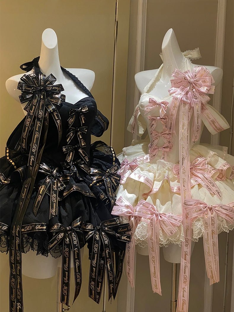 Sweet Pink Luxurious Satin Princess Black Dress - LolitaEraBlack DressSSweet Pink Luxurious Satin Princess Black Dress