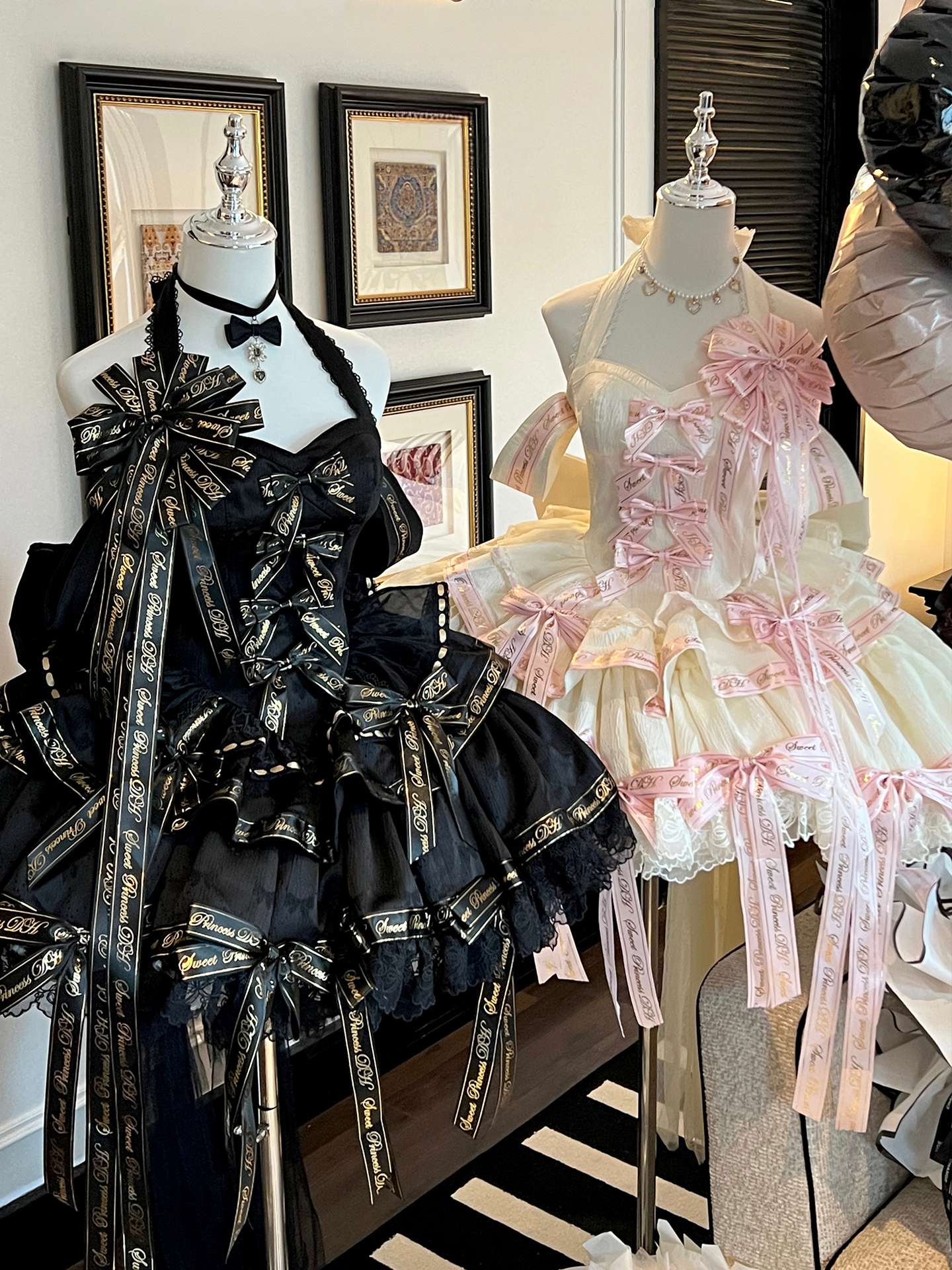 Sweet Pink Luxurious Satin Princess Black Dress - LolitaEraBlack DressSSweet Pink Luxurious Satin Princess Black Dress