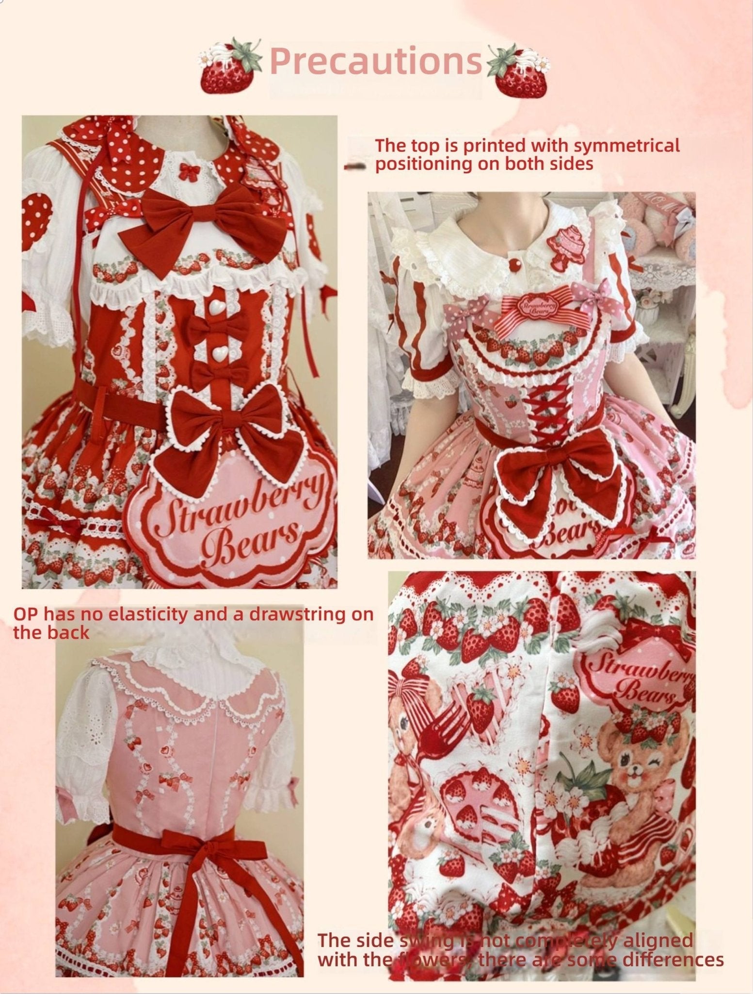 SweetLolita Strawberry Stripe Ribbon Dress 1224 - LolitaEraRed JSK+Hairband+Short - Sleeved InnerSSweetLolita Strawberry Stripe Ribbon Dress 1224