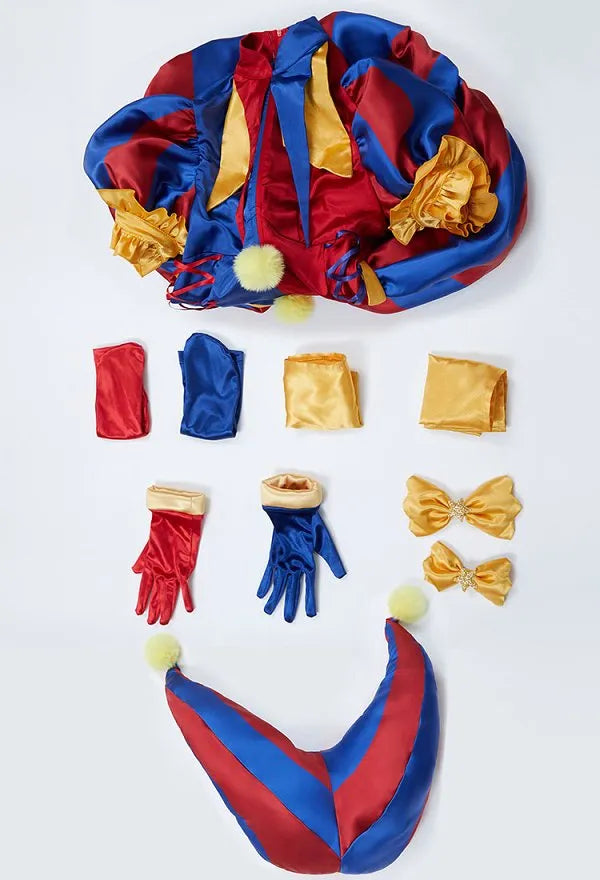 TADC Clown Girl Pomni Cosplay Costume Blue Red Jumpsuit and Hat with Gloves and Socks