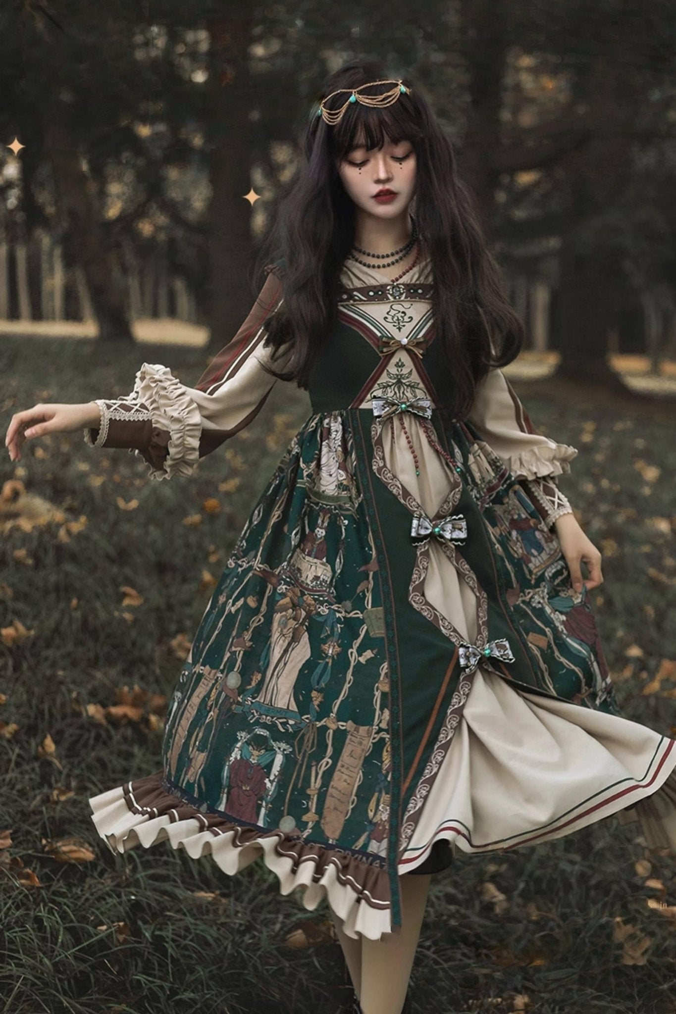 Tarot Card Royal Lolita OP Dress Set 1233 - LolitaEraGreen SetSTarot Card Royal Lolita OP Dress Set 1233
