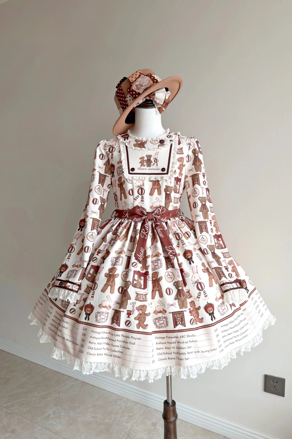 Teddy Bear Daily News Sweet Vintage Lolita Dress JSK OP - LolitaEra