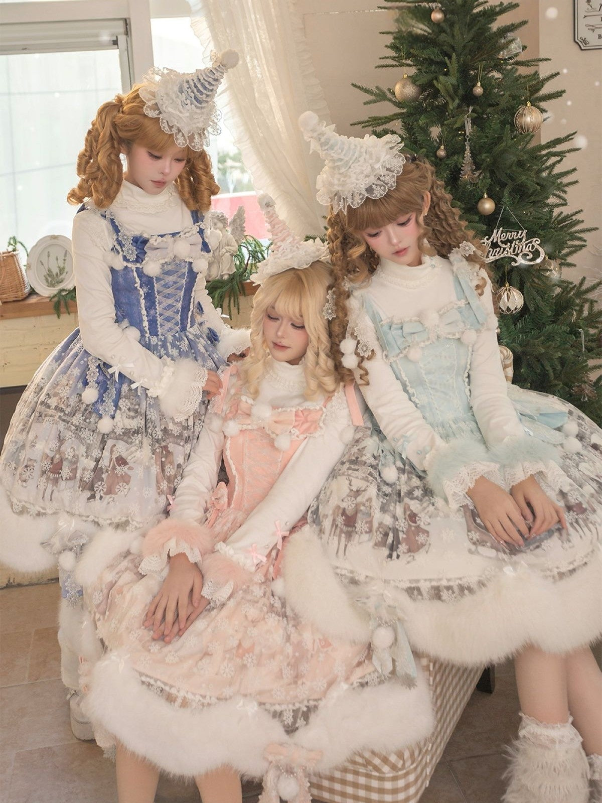 The Time Of Snowdrops Snowflake Print Velour Lolita JSK Dress - LolitaEra