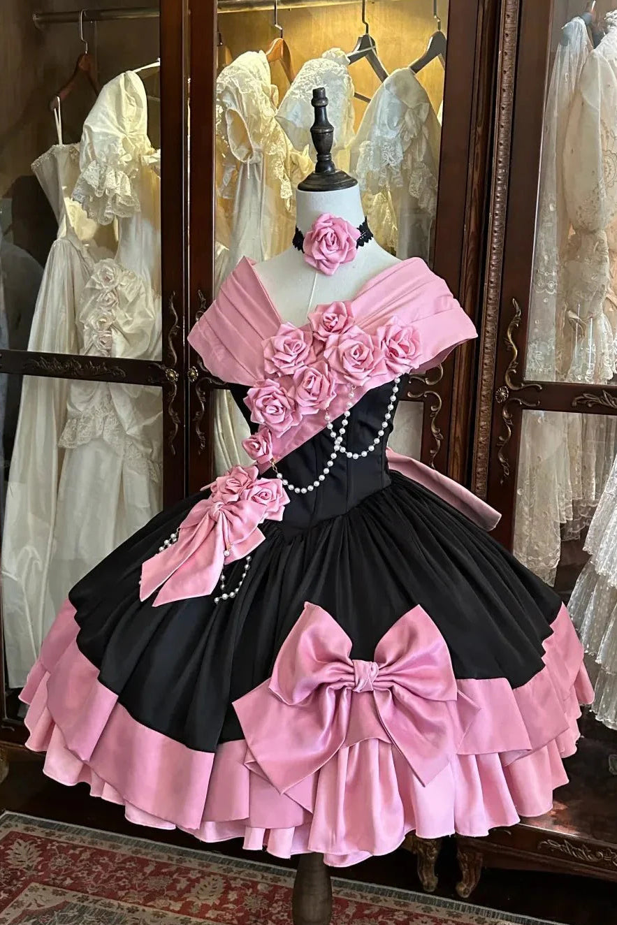 Treasure Chest Rose Lolita Black & Pink Dress - LolitaEraBlack & Pink DressSTreasure Chest Rose Lolita Black & Pink Dress