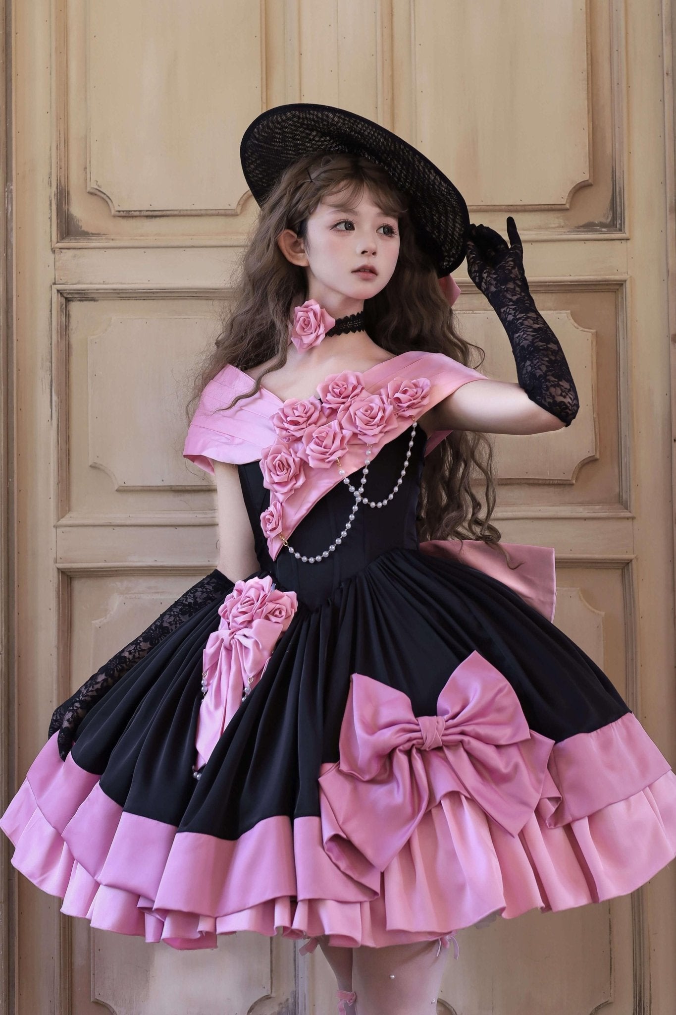 Treasure Chest Rose Lolita Black & Pink Dress - LolitaEraBlack & Pink DressSTreasure Chest Rose Lolita Black & Pink Dress