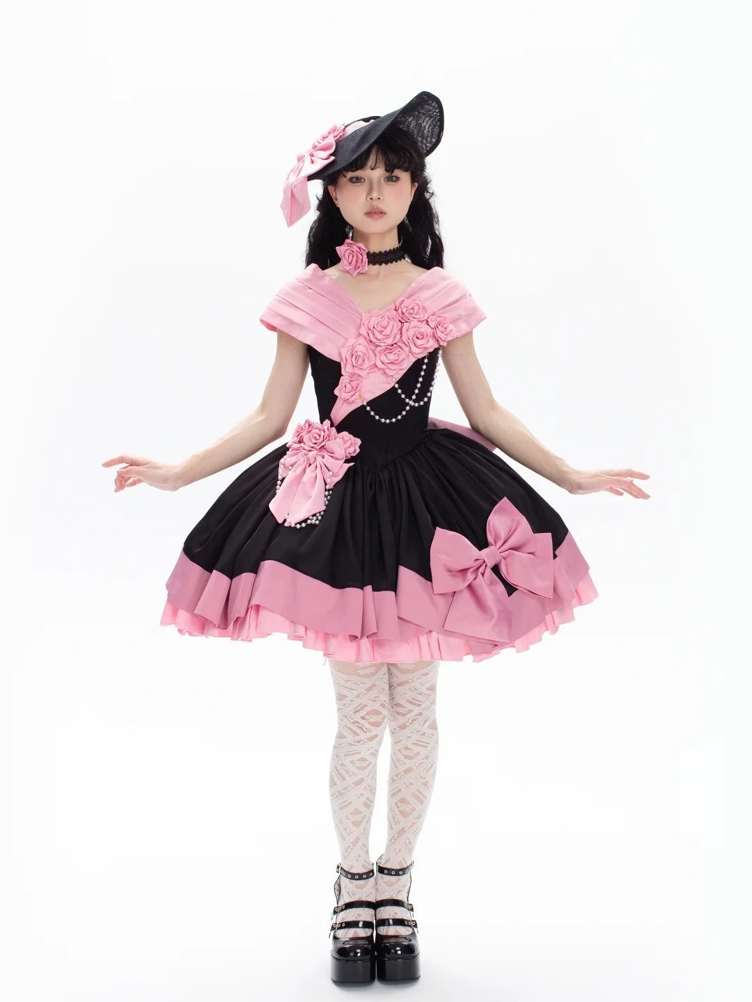 Treasure Chest Rose Lolita Black & Pink Dress - LolitaEraSetSTreasure Chest Rose Lolita Black & Pink Dress