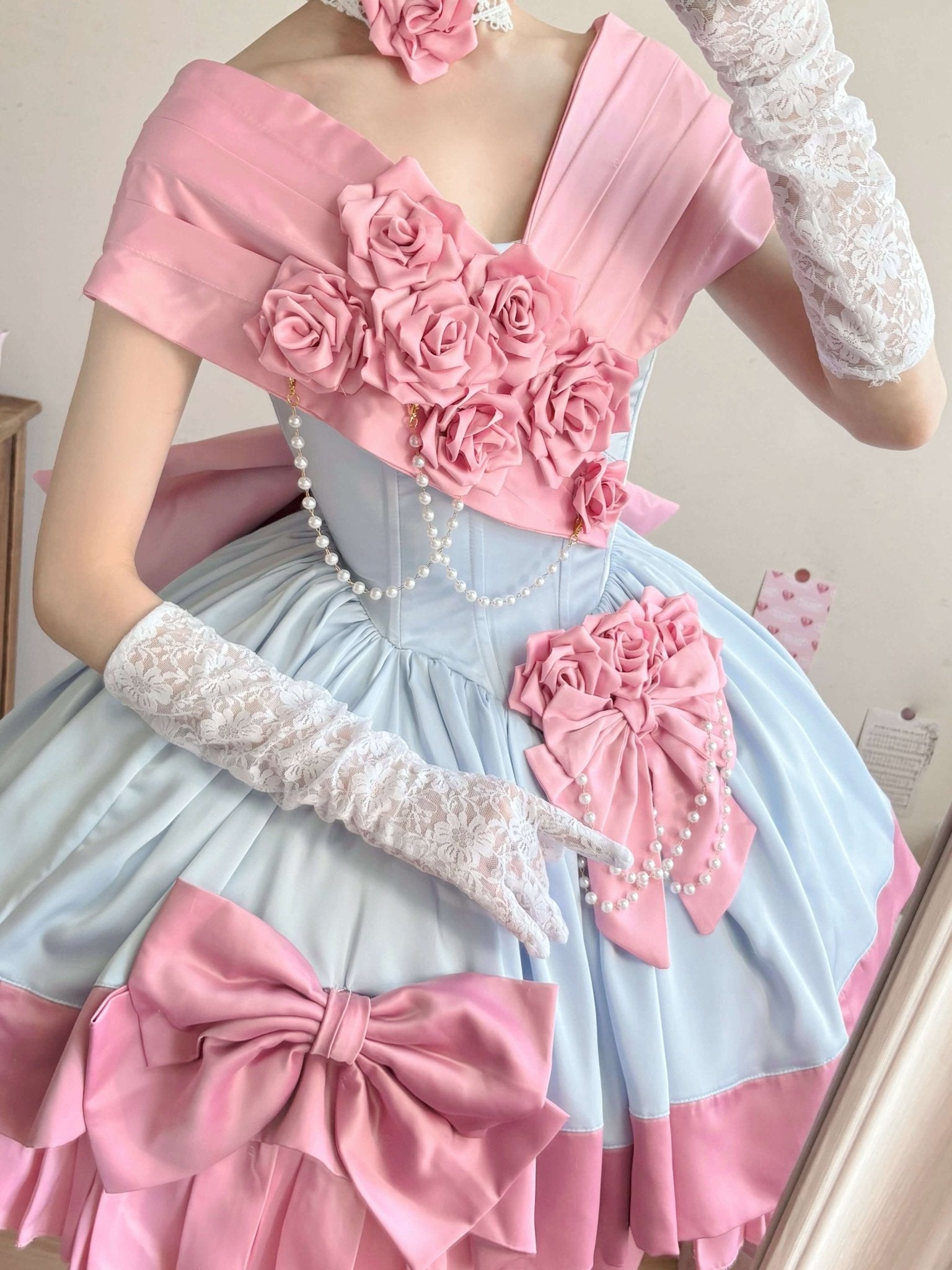 Treasure Chest Rose Lolita Blue & Pink Dress - LolitaEraBlue & Pink DressSTreasure Chest Rose Lolita Blue & Pink Dress