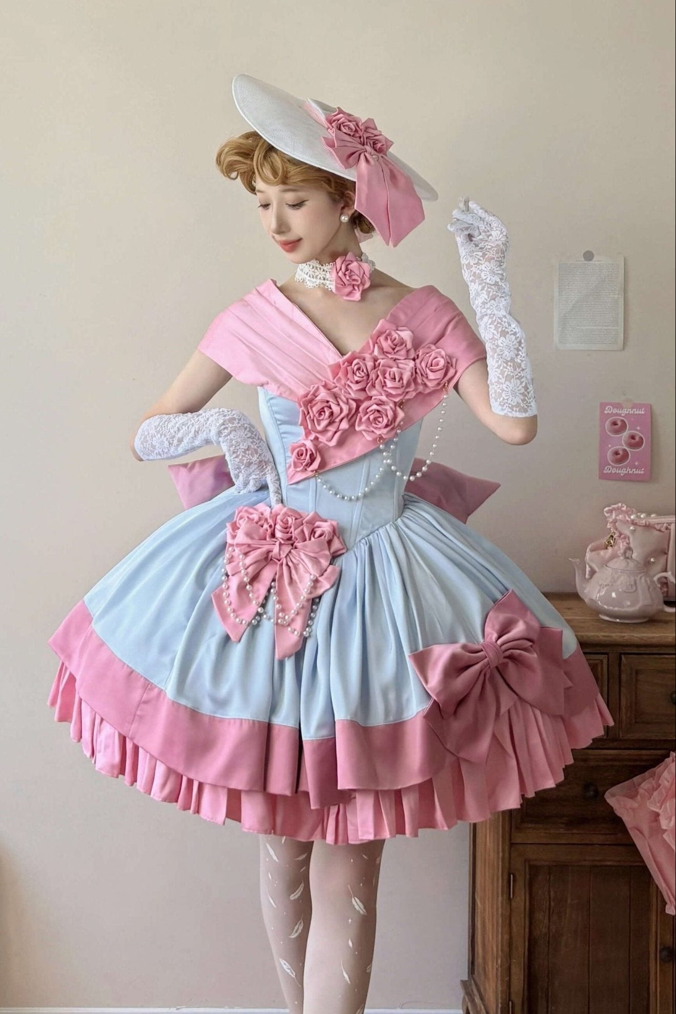 Treasure Chest Rose Lolita Blue & Pink Dress - LolitaEraSetSTreasure Chest Rose Lolita Blue & Pink Dress