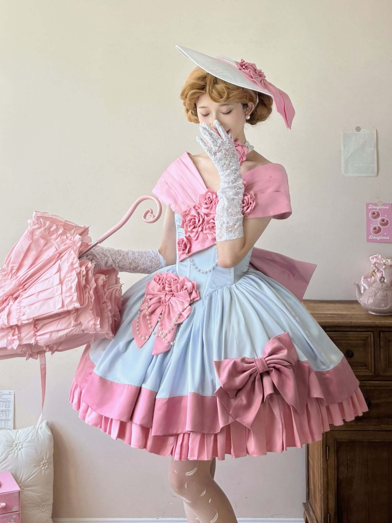 Treasure Chest Rose Lolita Blue & Pink Dress - LolitaEraSetSTreasure Chest Rose Lolita Blue & Pink Dress