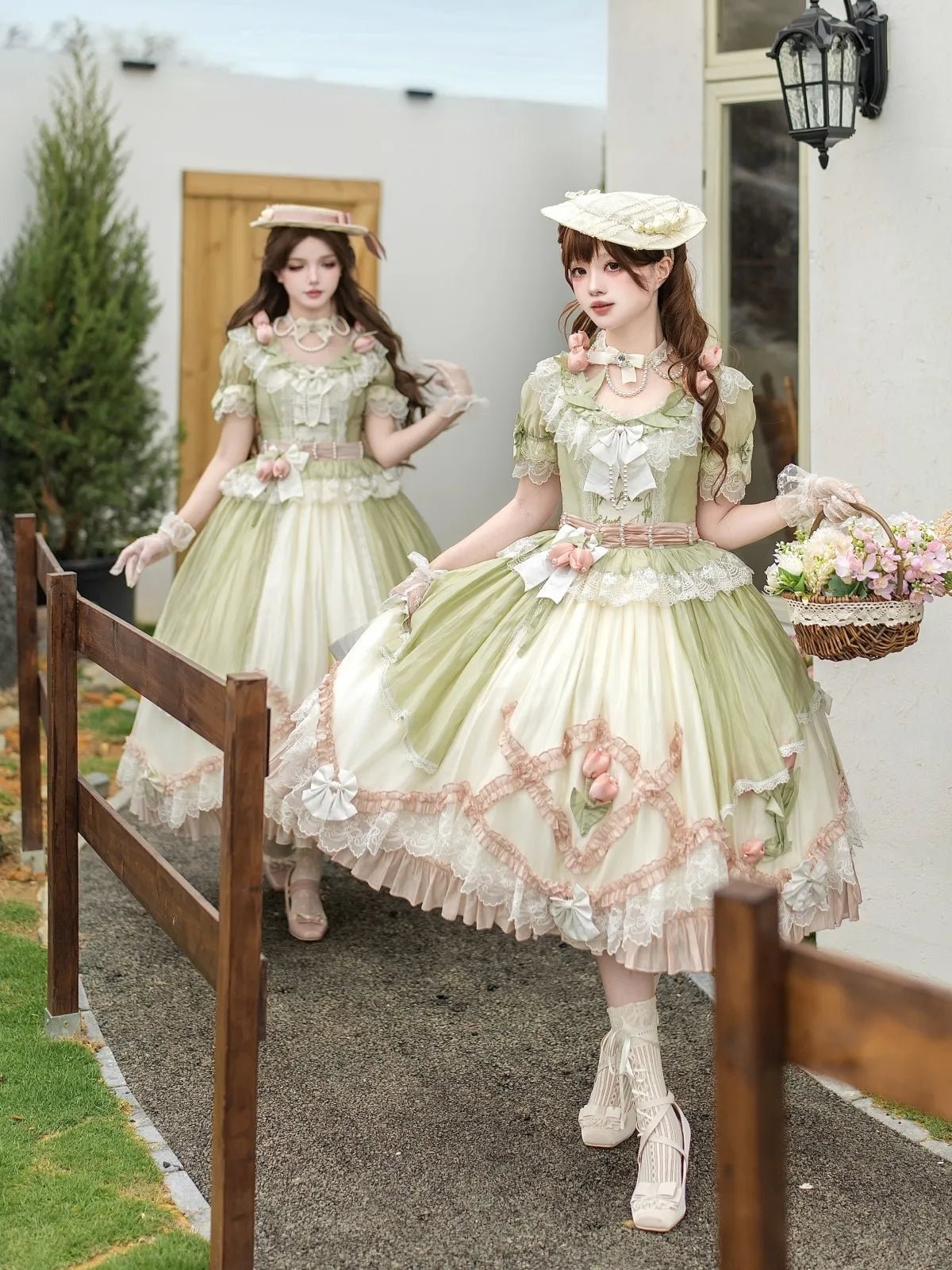 Tulip Letter Mint Green Short Sleeve Classic Lolita OP Dress - LolitaEra
