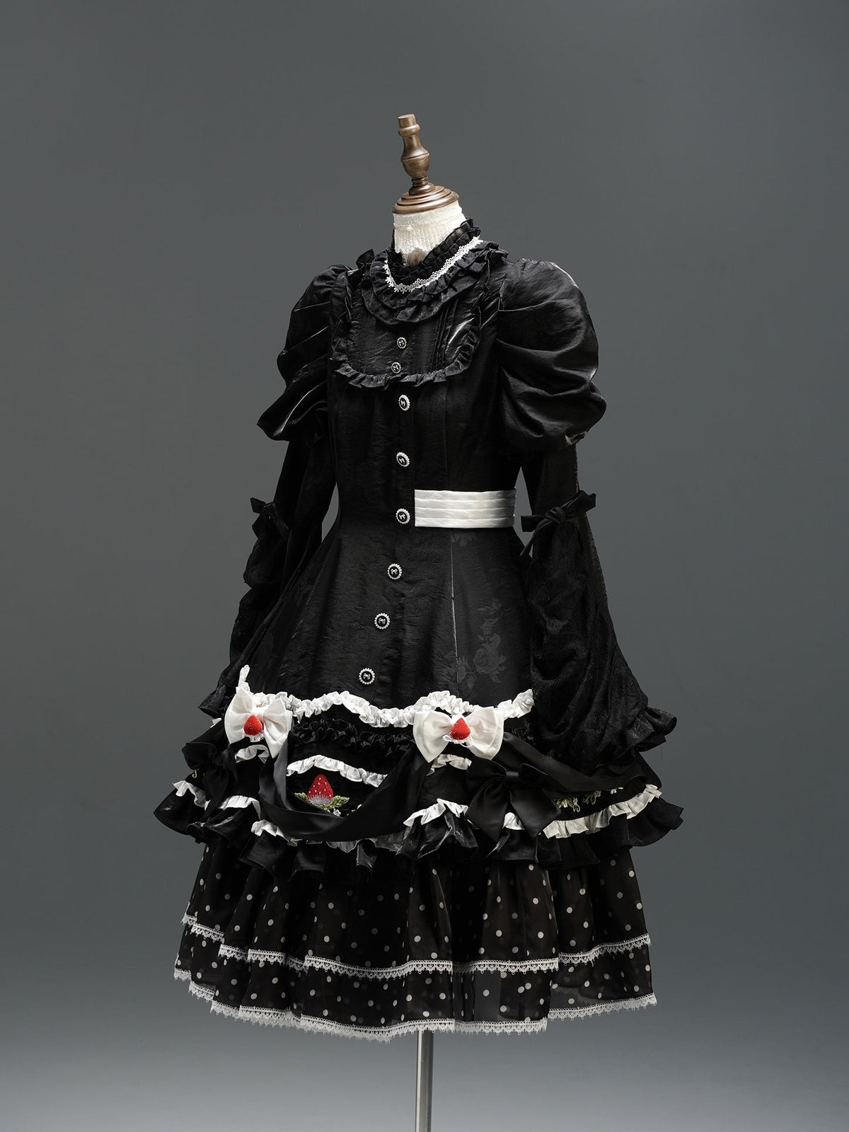 Twilight Berry Princess Gothic Maid Lolita Tiered Embroidered OP Dress - LolitaEra