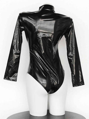 Twilight Drift Mirror Patent PU Fitted Bodysuit - LolitaEraBlackMTwilight Drift Mirror Patent PU Fitted Bodysuit