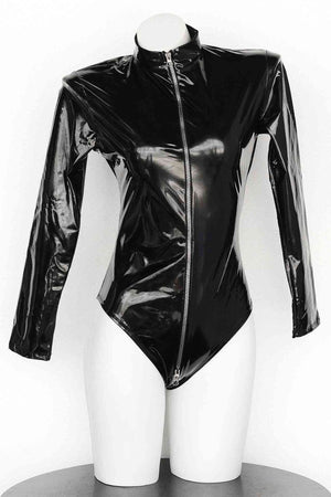 Twilight Drift Mirror Patent PU Fitted Bodysuit - LolitaEraBlackMTwilight Drift Mirror Patent PU Fitted Bodysuit