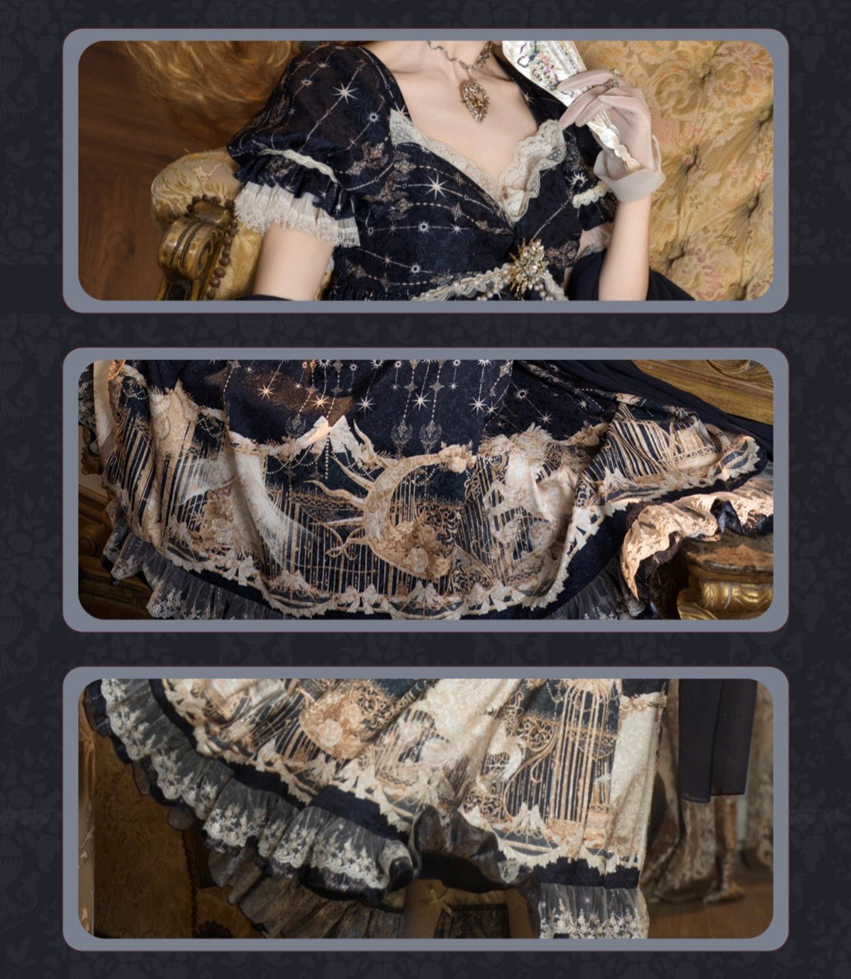 Unicorn Empire Classical Lolita OP Dress - LolitaEraFull Set=OP + Waist Chain + Shawl + HeadpieceSBlueUnicorn Empire Classical Lolita OP Dress