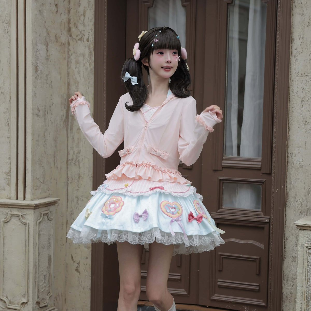 UPF50+ Lolita Sun-Protective Jacket Detachable Visor Bow - LolitaEra