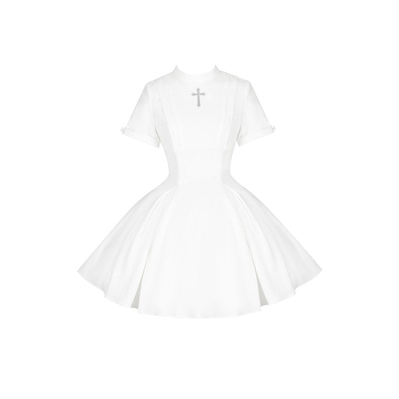 Vanitas Nun Style Flared Hem Twin Lolita White OP Set - LolitaEraWhite Short OPSVanitas Nun Style Flared Hem Twin Lolita White OP Set