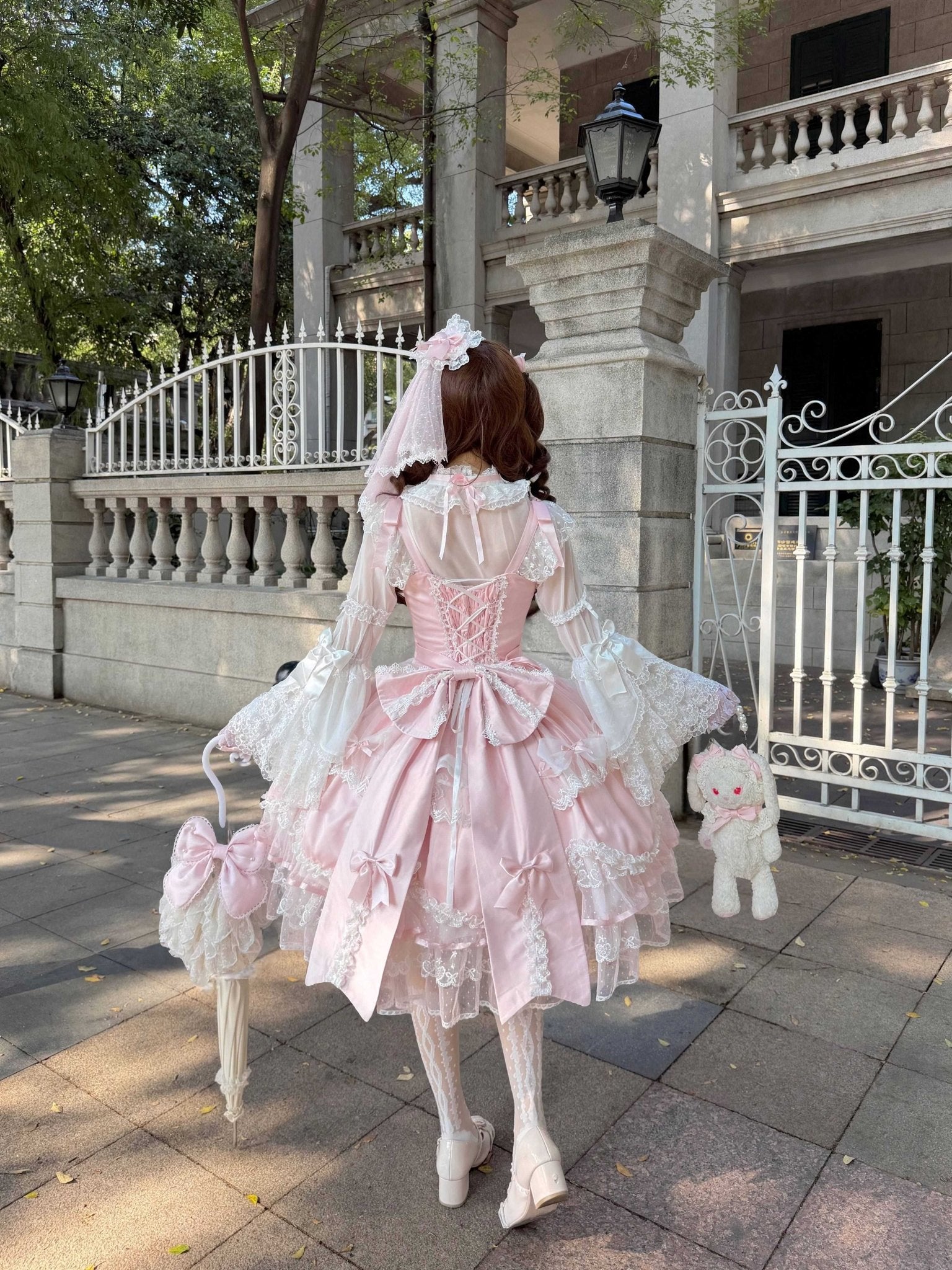 Velvet Sweetheart Lolita Pink JSK Dress 1332 - LolitaEraPink JSK+VeilSVelvet Sweetheart Lolita Pink JSK Dress 1332