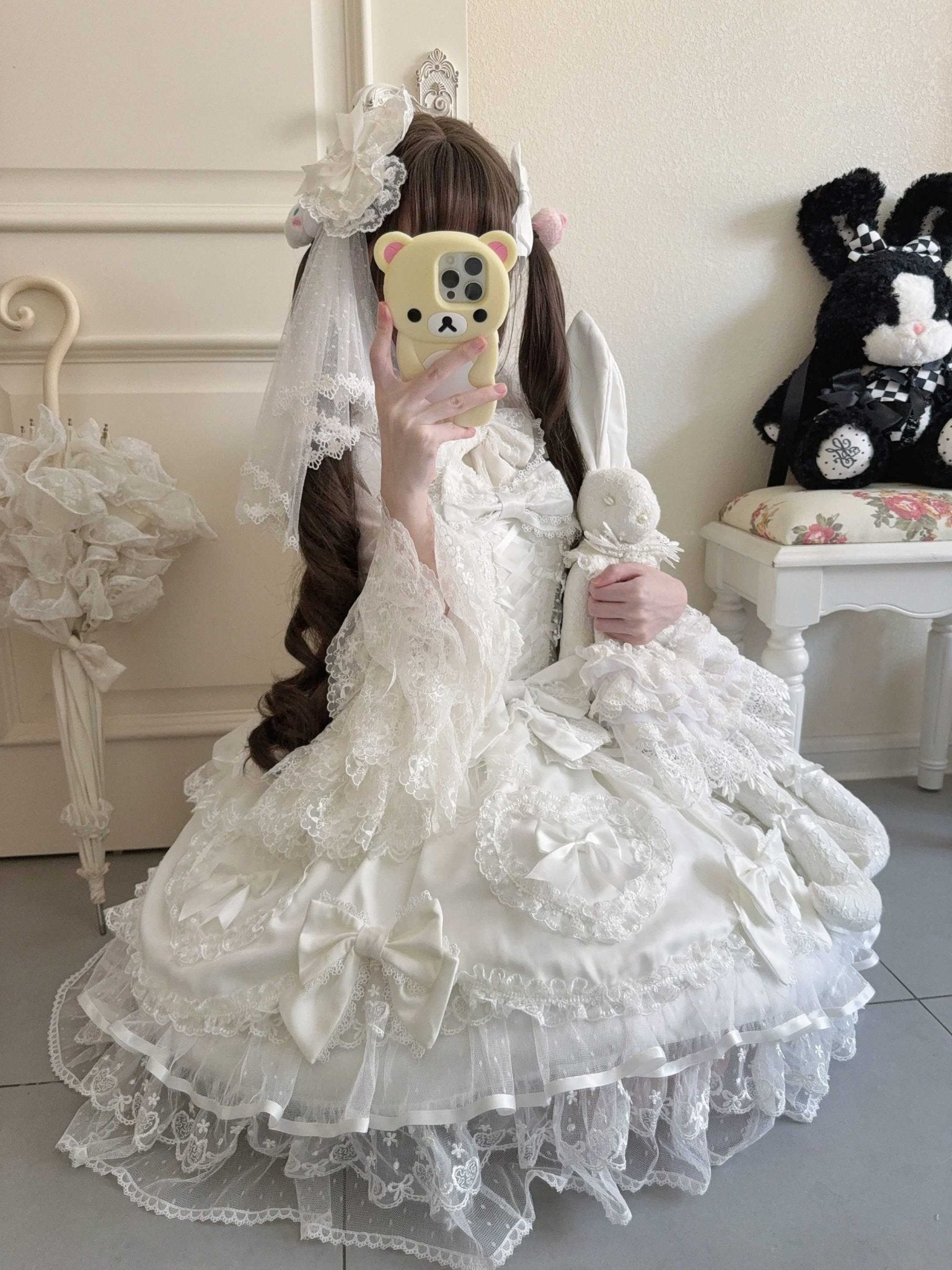 Velvet Sweetheart Lolita White JSK Dress 1333 - LolitaEraWhite JSK+VeilSVelvet Sweetheart Lolita White JSK Dress 1333
