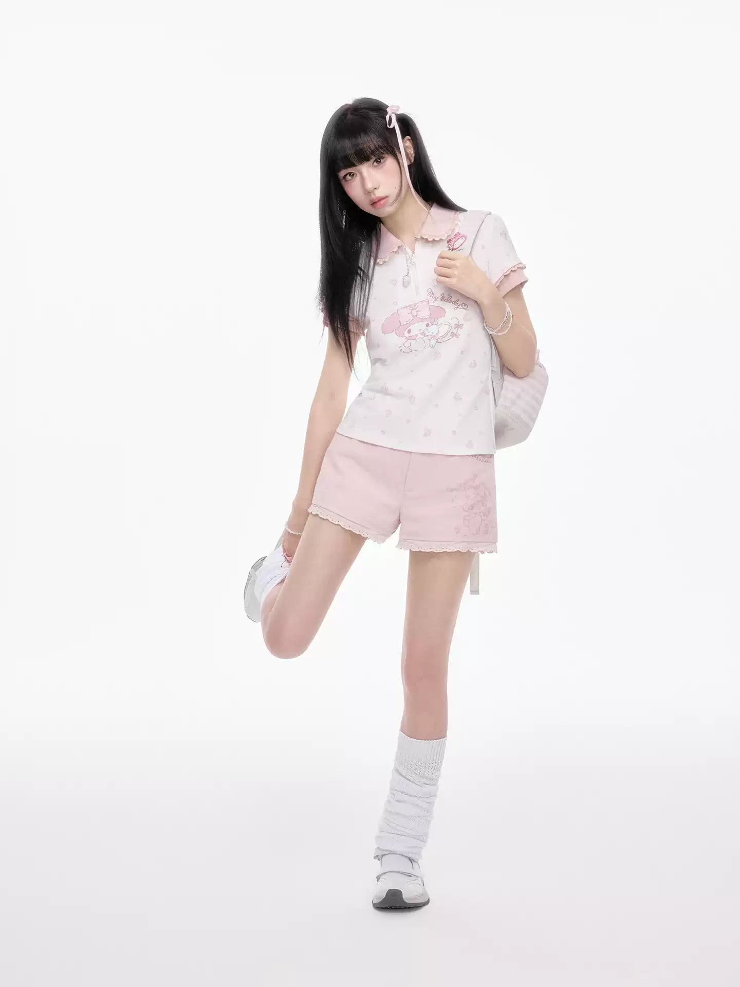 Versatile Pink Shorts With Lace Patchwork Design