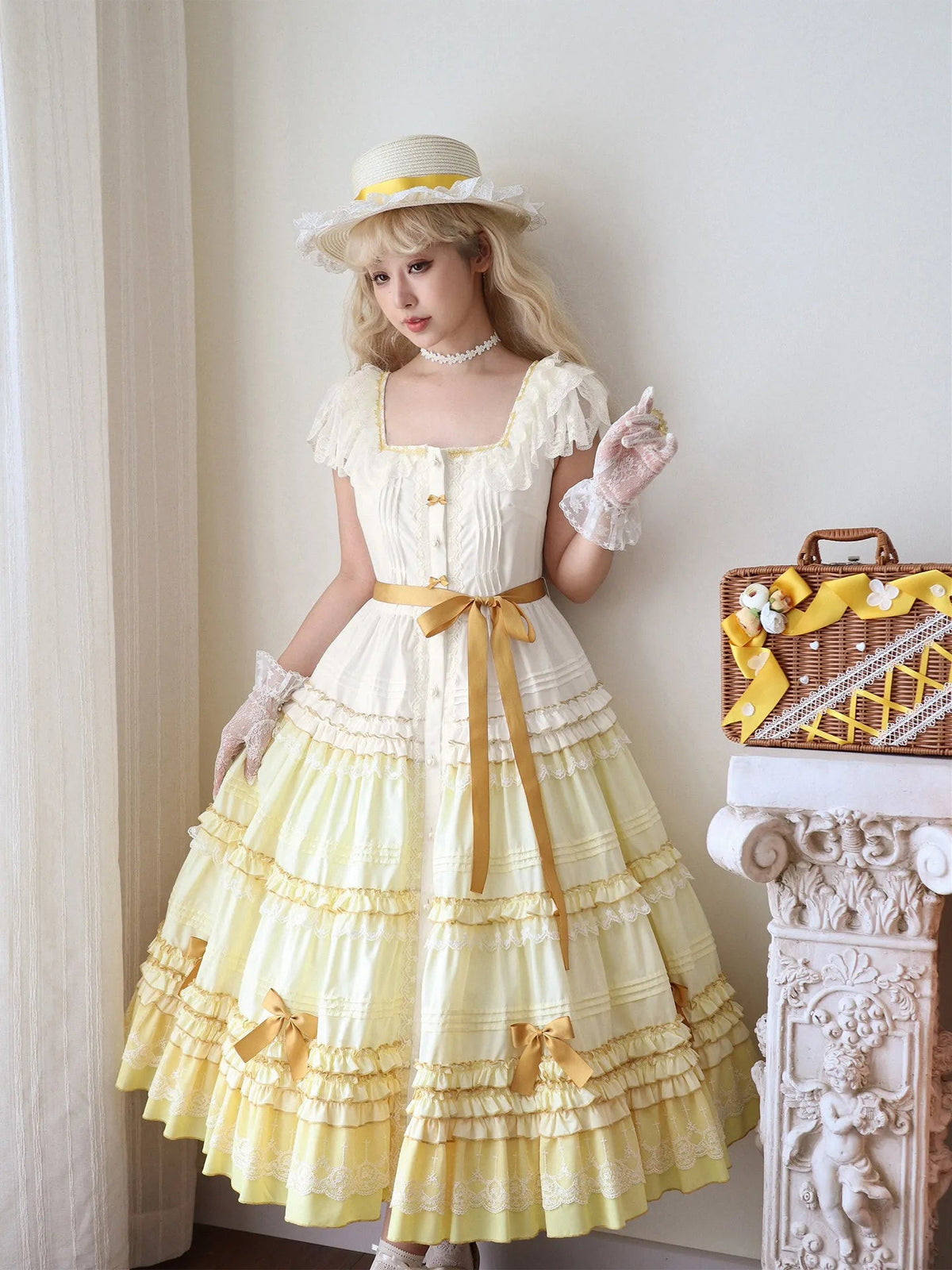 Vintage Classic Lolita Gradient Cream Yellow JSK Dress - LolitaEra