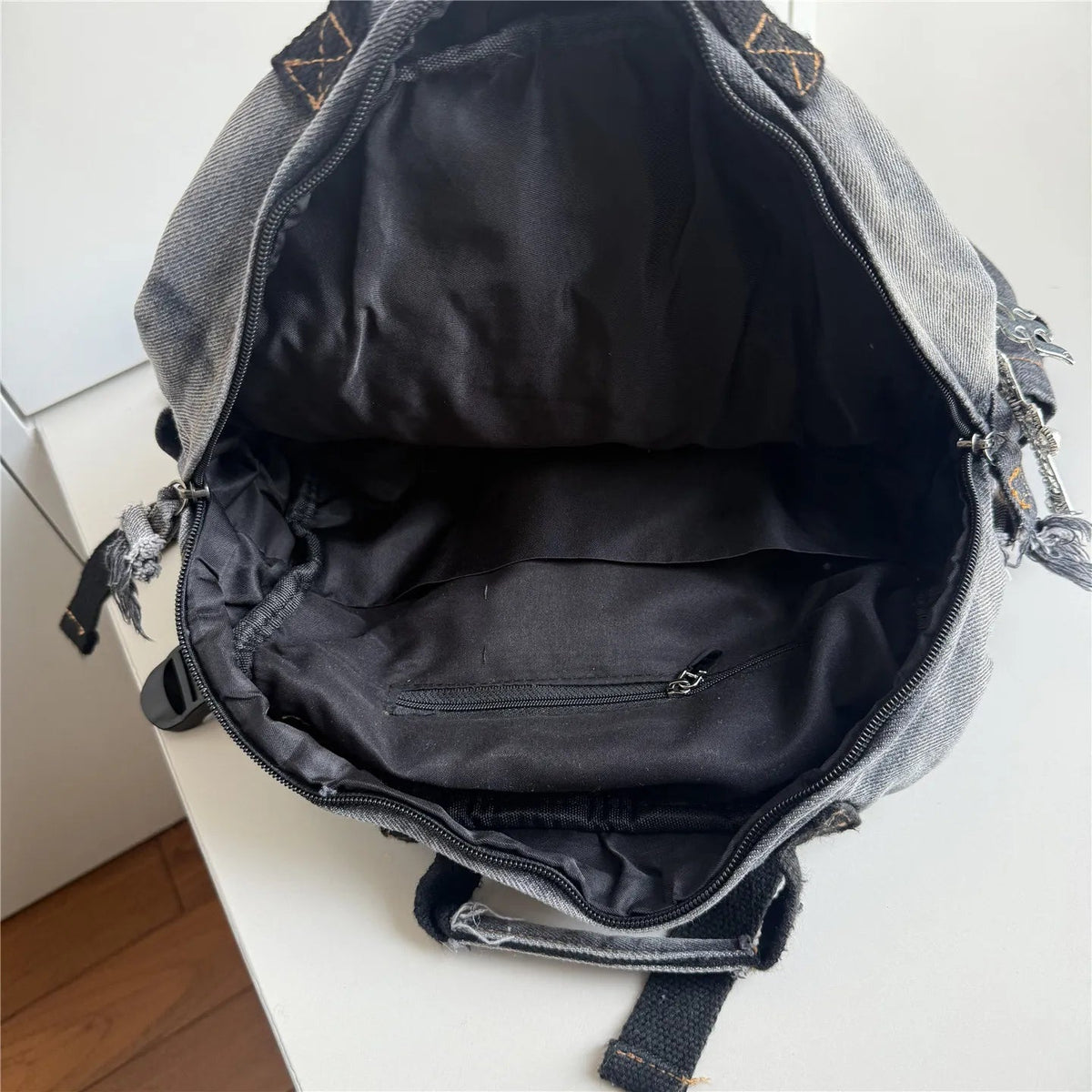Vintage‑Washed Denim Dark Gothic Y2K Punk Backpack - LolitaEra