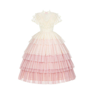 Vow Edwardian Collar Gradient Embroidery OP Cake Skirt - LolitaEraPink OPSVow Edwardian Collar Gradient Embroidery OP Cake Skirt