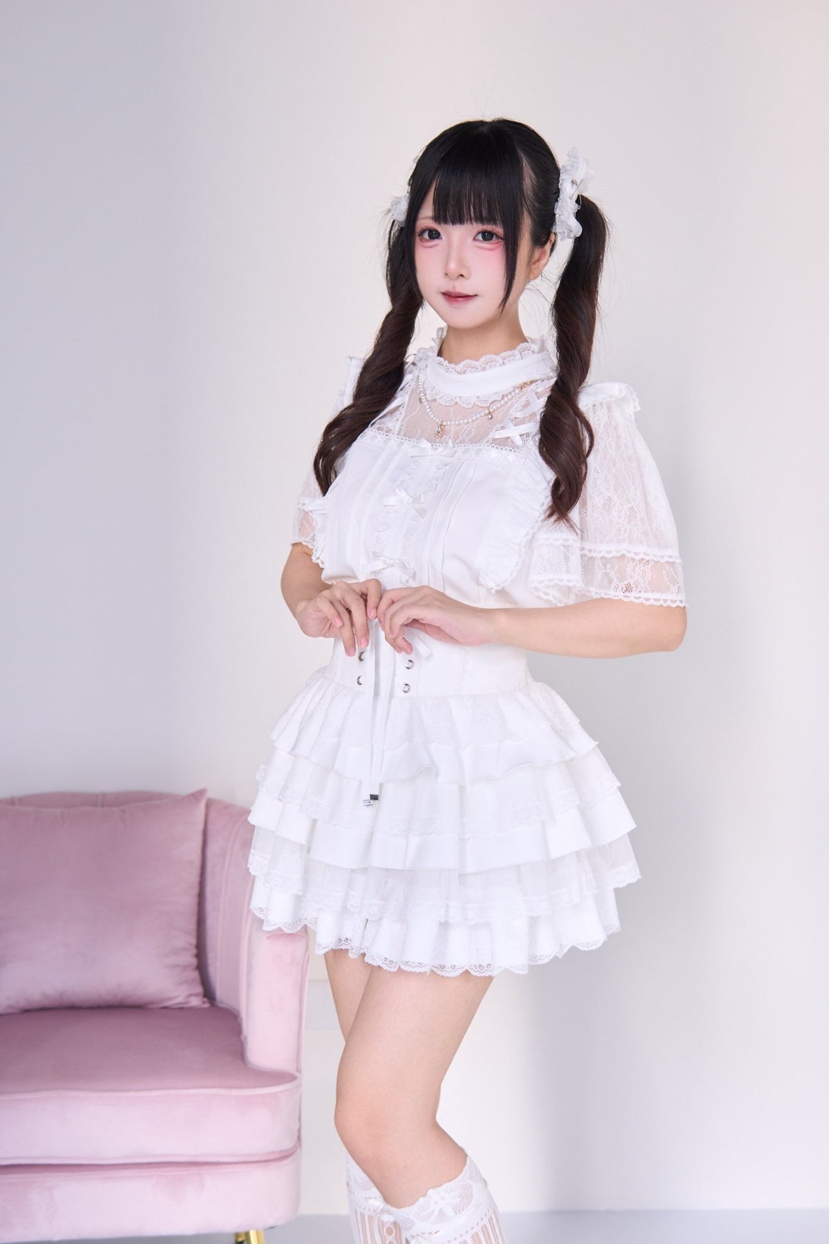 Waltz Square Collar Mass Produced Shirt & Fitted Waist Tiered Skirt Set - LolitaEra