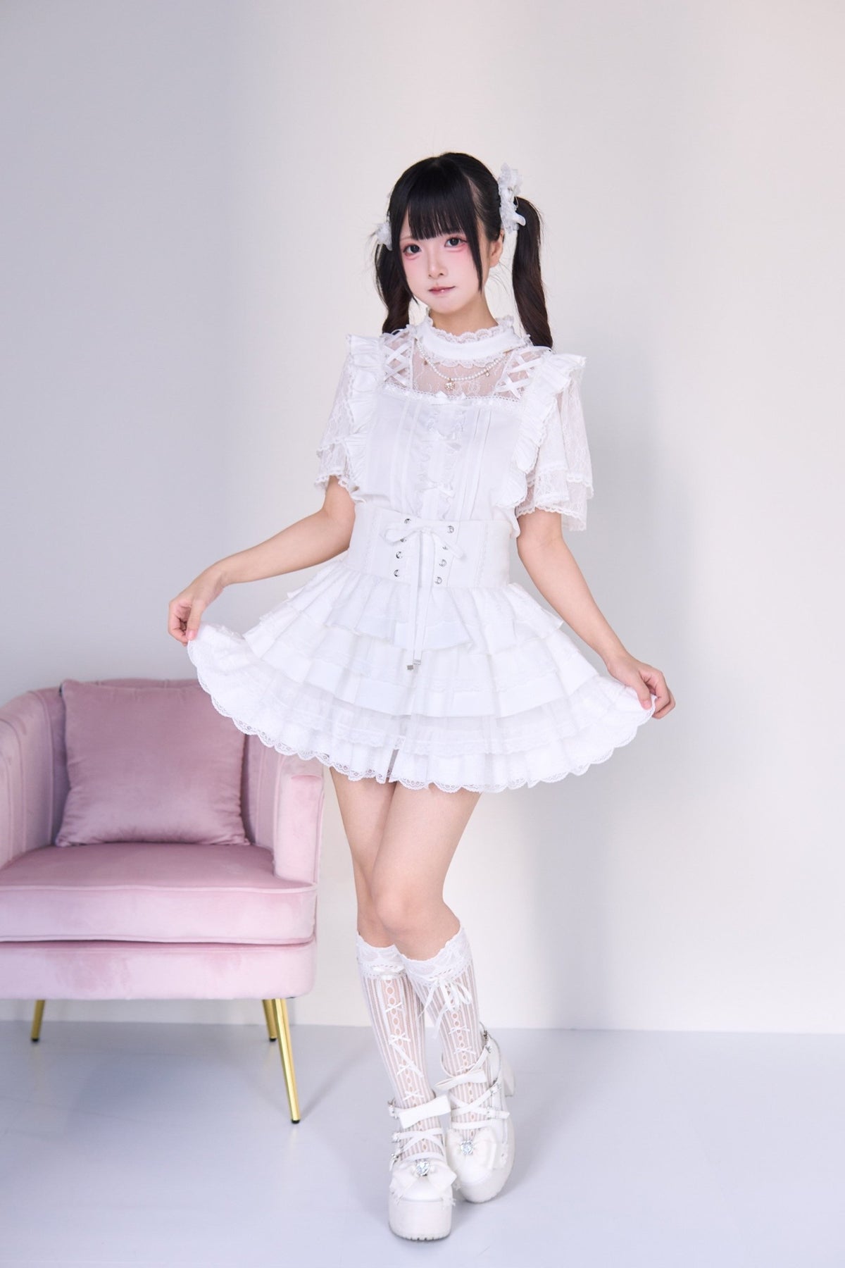 Waltz Square Collar Mass Produced Shirt & Fitted Waist Tiered Skirt Set - LolitaEra