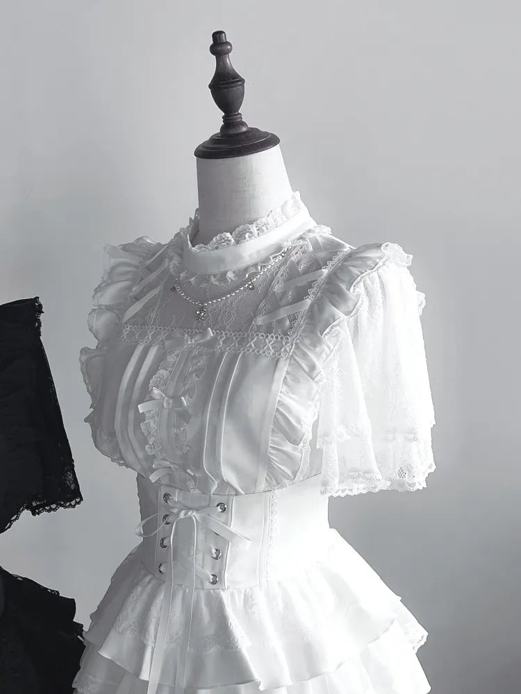 Waltz Square Collar Mass Produced Shirt & Fitted Waist Tiered Skirt Set - LolitaEra