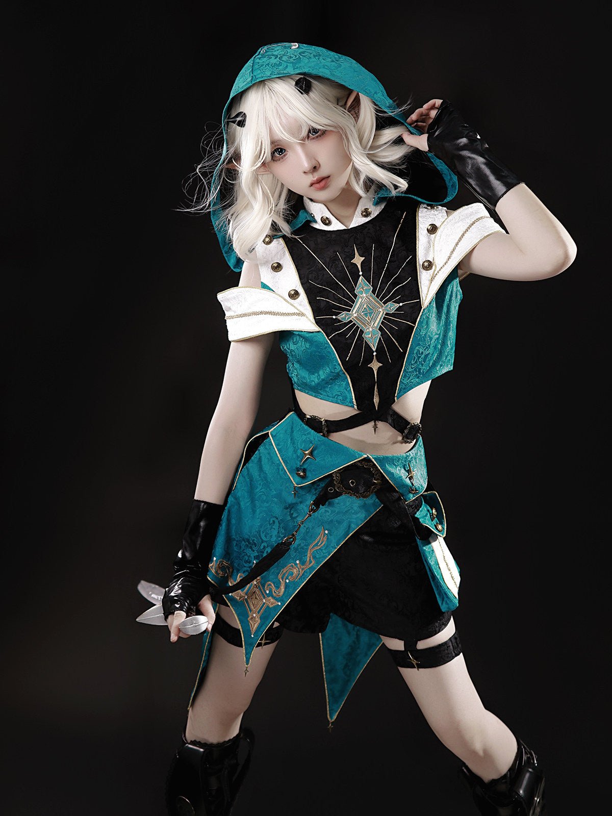 Wanderer's Kit Futuristic Battle Punk Set 1326 - LolitaEra3 - Piece Set (Top+ Hat+Skort)SWanderer's Kit Futuristic Battle Punk Set 1326