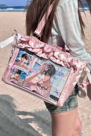 Wave Satin Crossbody Ribbon Bow Ita Bag 1288 - LolitaEraPurpleWave Satin Crossbody Ribbon Bow Ita Bag 1288