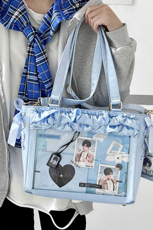 Wave Satin Crossbody Ribbon Bow Ita Bag 1288 - LolitaEraPurpleWave Satin Crossbody Ribbon Bow Ita Bag 1288