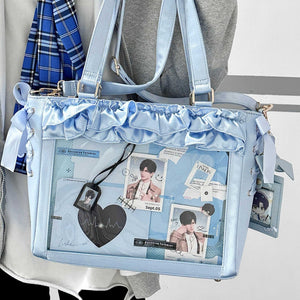 Wave Satin Crossbody Ribbon Bow Ita Bag 1288 - LolitaEraBlueWave Satin Crossbody Ribbon Bow Ita Bag 1288