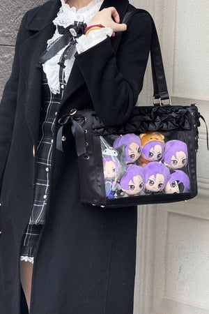 Wave Satin Crossbody Ribbon Bow Ita Bag 1288 - LolitaEraPurpleWave Satin Crossbody Ribbon Bow Ita Bag 1288