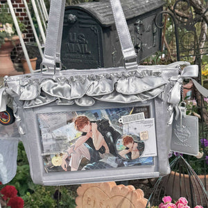 Wave Satin Crossbody Ribbon Bow Ita Bag 1288 - LolitaEraGrayWave Satin Crossbody Ribbon Bow Ita Bag 1288