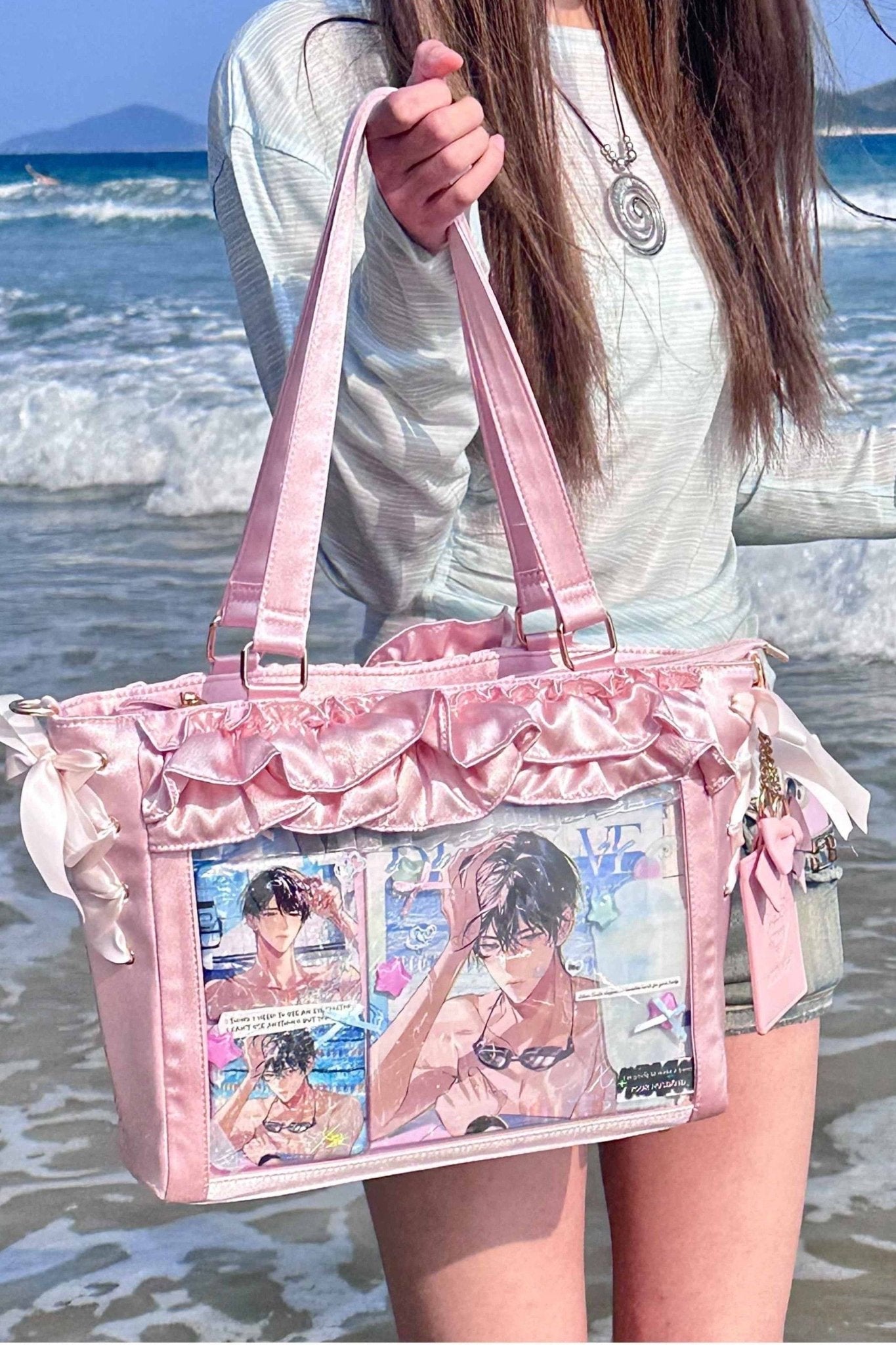 Wave Satin Crossbody Ribbon Bow Ita Bag 1288 - LolitaEraPurpleWave Satin Crossbody Ribbon Bow Ita Bag 1288