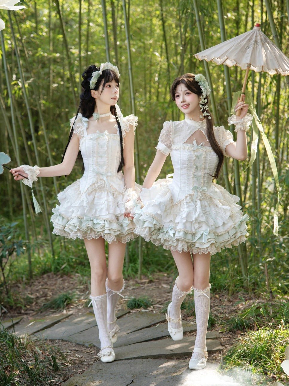 Whisper of Little Jasmine High Waist Mini Two - Piece Set - LolitaEraJSKSWhisper of Little Jasmine High Waist Mini Two - Piece Set