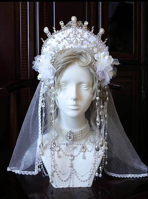 White Bridal Lolita Tiara and Necklace Set LE4154 - LolitaEraSleevesWhite Bridal Lolita Tiara and Necklace Set LE4154