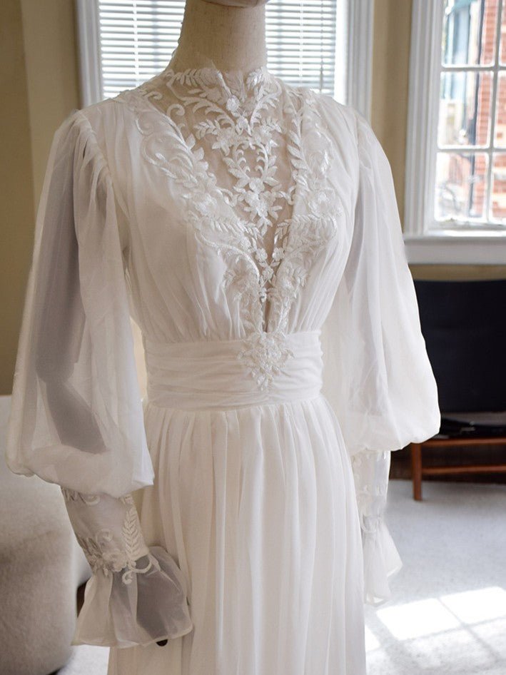 White Chapter Long Sleeve Vintage Wedding Evening Gown - LolitaEraWhiteSWhite Chapter Long Sleeve Vintage Wedding Evening Gown