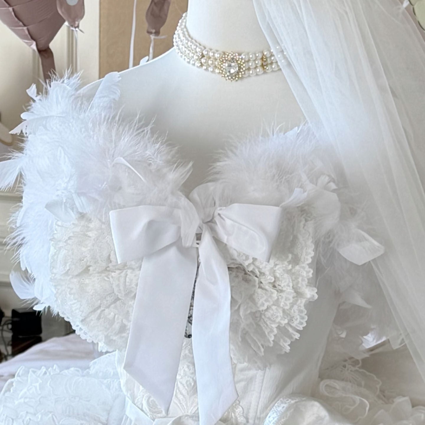 White Feather Promise Moonlight Light Wedding Dress - LolitaEraWhite CapeSWhite Feather Promise Moonlight Light Wedding Dress